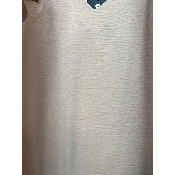 Doublju Women's V Neck Top Ruffled Short Sleeve Stretch Size L Beige Lightweight - Picture 9 of 13